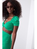 Short dress with draping on the sides, green 22421 - Online store - Boutique